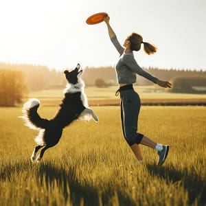 cane che fa disc dog